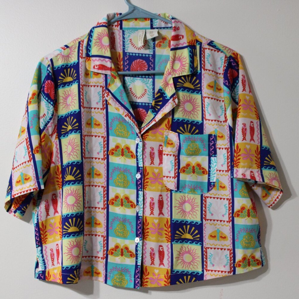 Cynthia Rowley Multicolor Sun & Sea Print Short PJ Shirt